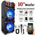 10" Dual Speaker System Built In BT for Wireless Connection, LED Party Lights, FM Radio, AUX/Microphone Inputs - Portable PA System for Parties, Karaoke, DJ (Includes Wired Mic)