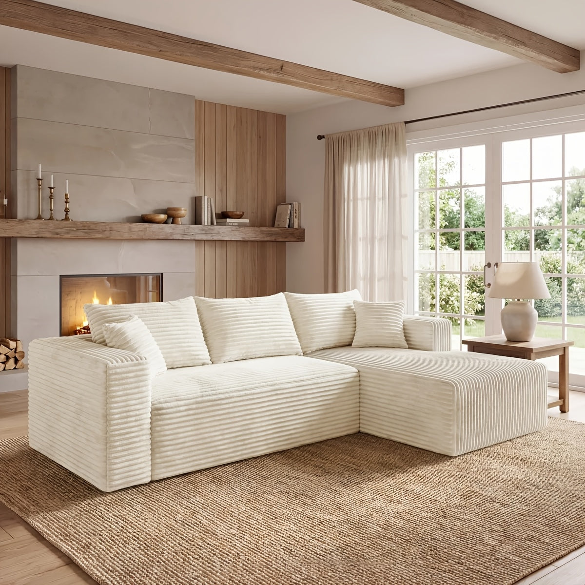 95 Inch L-Shaped Sectional Sofa, Fluffy Corduroy Cloud Sleeper Couch, Free Combination Boneless Sofa with Wide Chaise And Ultra-Deep Seating, Cozy Lounge Furniture for Apartment, Living Room, Easy Setup