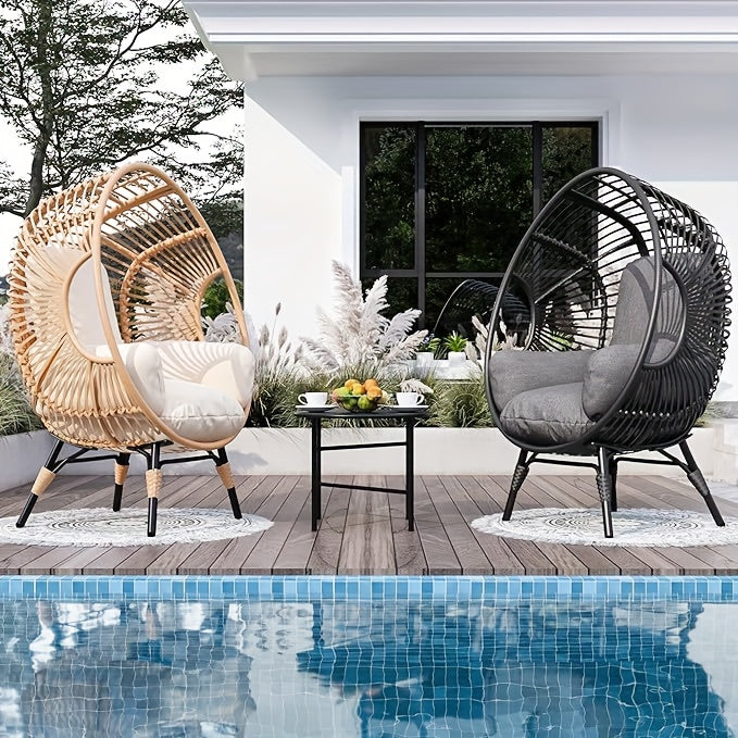 Outdoor Egg Chair Wicker Oversized Egg Basket Chair With Stand Lounger Chairs With Cushion 500lbs Capacity For Patio Garden Backyard Balcony