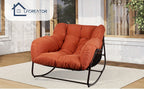 Papasan Rocking Chair Outdoor, All Weather Wicker Papasan Patio Chair with Cushion And Pillow, Heavy Duty Metal Oversized Papasan Rocker Egg Chair for Garden, Patio