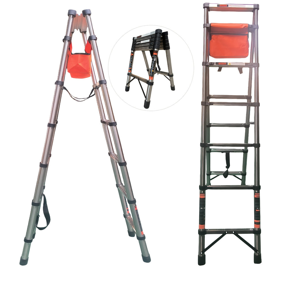 6.5-foot 7-Step Telescoping Ladder - Anti-Shake and Anti-Slip Portable Folding Ladder - Walkable A-Frame Household and Outdoor Work Multi-Purpose Ladder, 330 Pounds per Step
