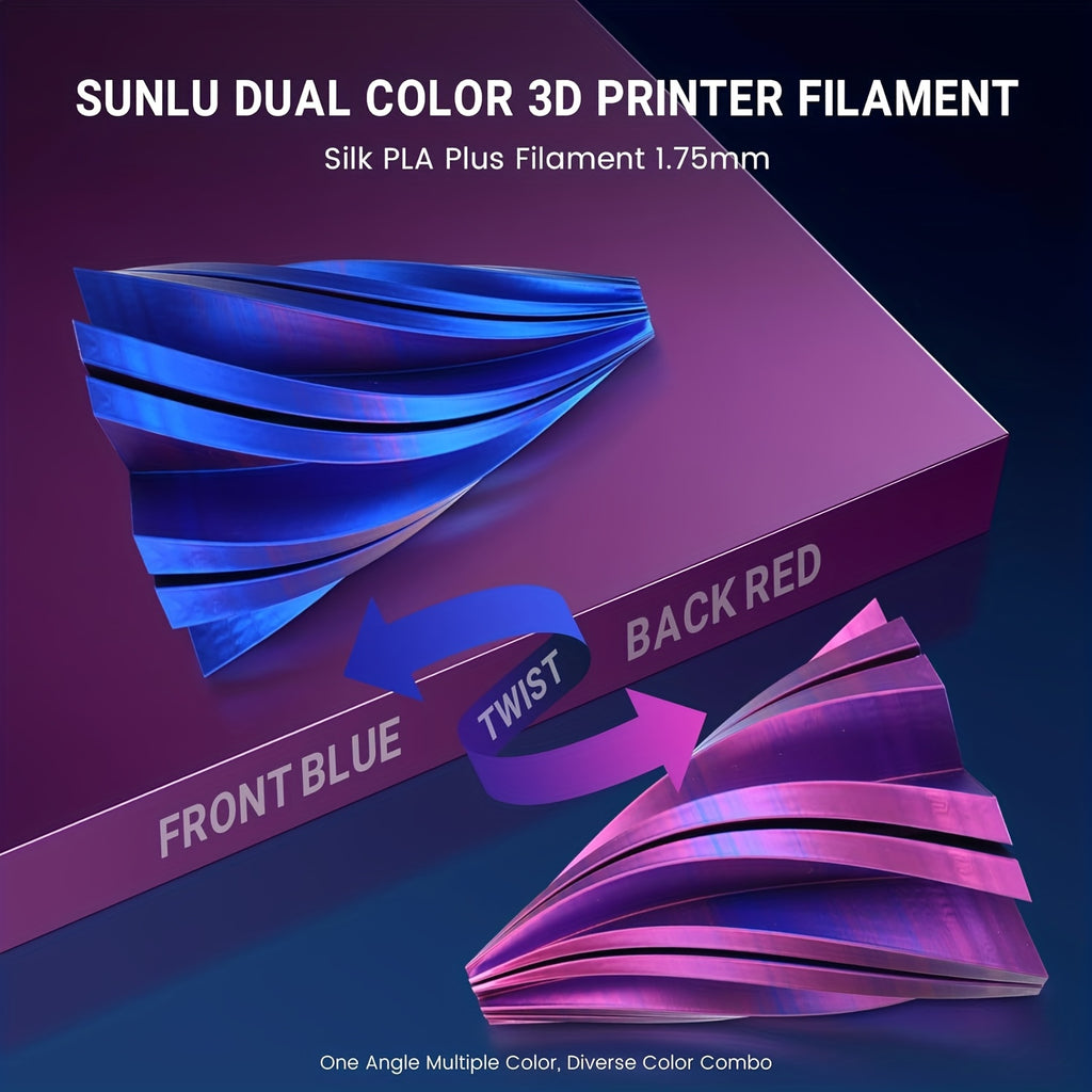 SUNLU PLA Plus Filament, Dual Color Gradient, High Toughness, Shiny Texture, 1.75mm Diameter, Low Shrinkage, Dimensional Accuracy +/- 0.02mm, Smooth Surface Plastic Materia, 22.05LB 10Colors
