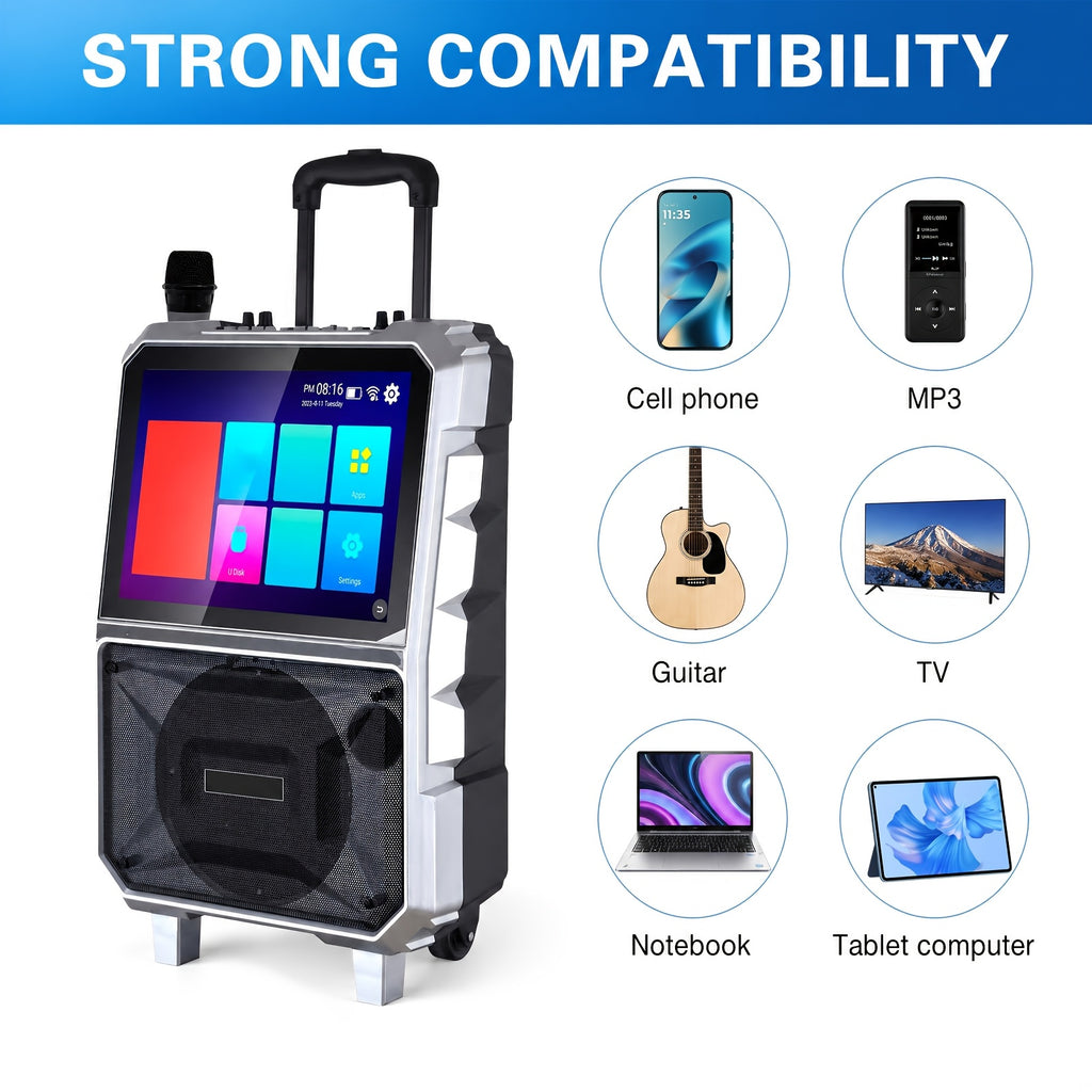 [Portable Party Speaker] Black/Silvery 3000W Karaoke Machine, 8'' Woofer Large Wireless Karaoke Speaker, Portable Party Speaker With Wireless Mics & Bass/Treble/Echo Adjustment, TWS/USB/TF/SD/FM/DJ, 5400Mah Large Capacity Battery