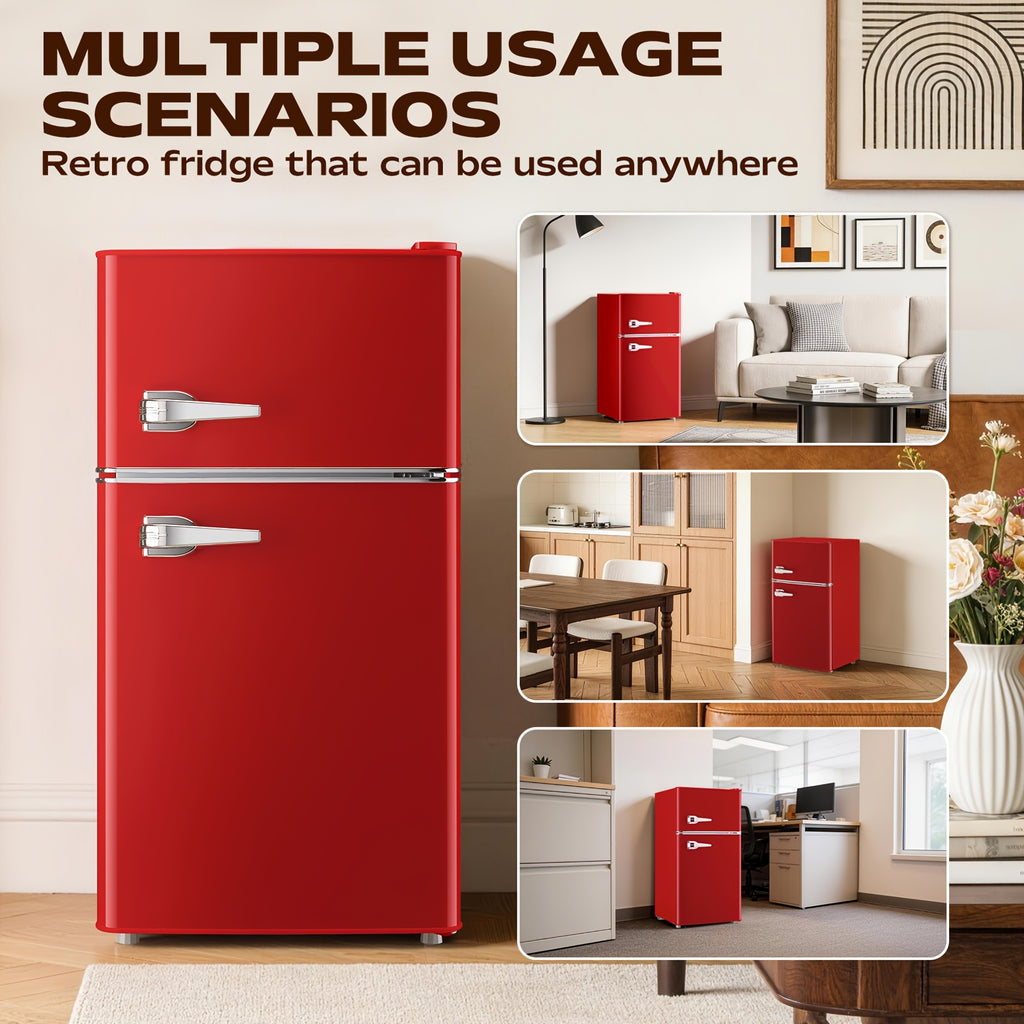 Retro Mini Fridge With Freezer 3.8 Cu. Ft, Small Refrigerator With 7 Level Adjustable Thermostat, Compact Classic Dual Door Fridge Removable Glass Shelves For Apartments, Dorm, Office