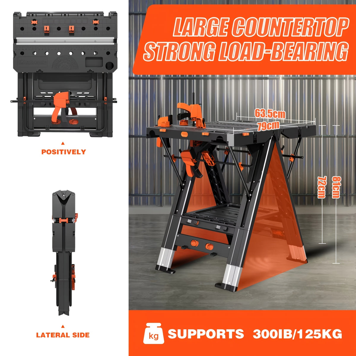 Folding Workbench, 2-in-1 Waterproof Portable Folding Work Table, 31" W X 25" D X 32" H Workbench, Height-Adjustable Work Table with 4 Woodworking Clamps, 4 Connecting Blocks, 2 Limit Blocks