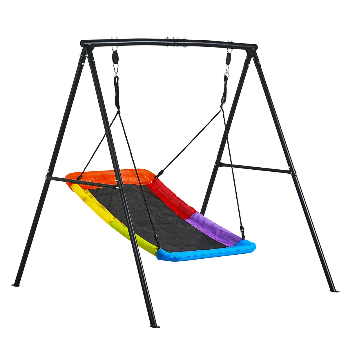 Outdoor Swing Set with 60 x 32 in Saucer Seat — 440 lb A-Frame Design for Backyard Play, Black