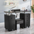 Professional Nail Desk and Chair Set with Stool - Heavy-Duty Mobile Manicure Station w/Dust Collector, Acetone-Resistant Desktop, 4-Wheel Rolling Cart & Storage Drawers - Heavy-Duty Nail Tech Table for Salon, Home, or Spa - (White/Black/Lavender/Mint Gree