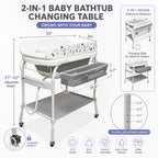 Adjustable 2-In-1 Bathtub with Changing Table, Waterproof Diaper Changing Station Portable Changing Table Adjustable Height Organizer with Storage Racks for Home Furniture