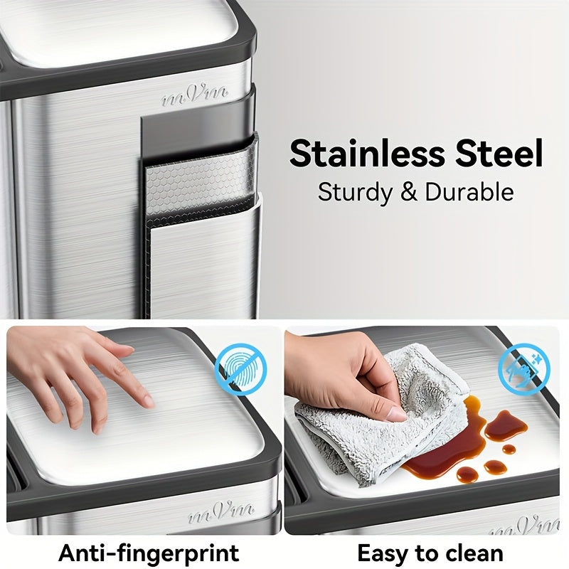 16 Gallon/60L Heavy-Duty Stainless Steel 3-Compartment Trash Can with Dual-Action Pedal & Hands-Free Operation, Odor-Proof Wet/Dry Separation System, Silent Close Lid, Removable Bins - Commercial/Residential Kitchen/Office Waste Disposal