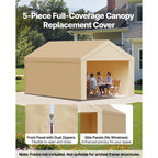 VEVOR Carport Replacement Canopy, 10 x 20 ft / 12 x 20 ft / 13 x 20 ft / 20 x 20 ft Potable Garage Tent Top Tarp with Sidewalls, UV-Resistant & Waterproof, Heavy Duty Car Shelter Tarp with Ball Buggees, Beige / Grey, Frame Not Included