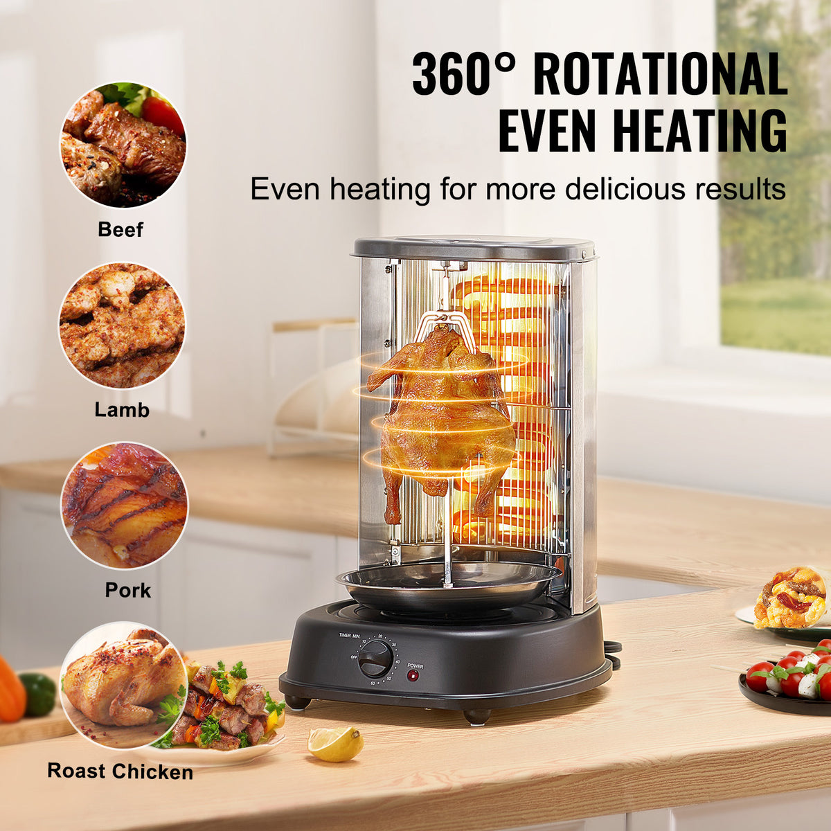 VEVOR Stainless Steel Shawarma Grill Machine Vertical Gyro Rotisserie Doner, Electric/Electric heating type/Gas (propane)