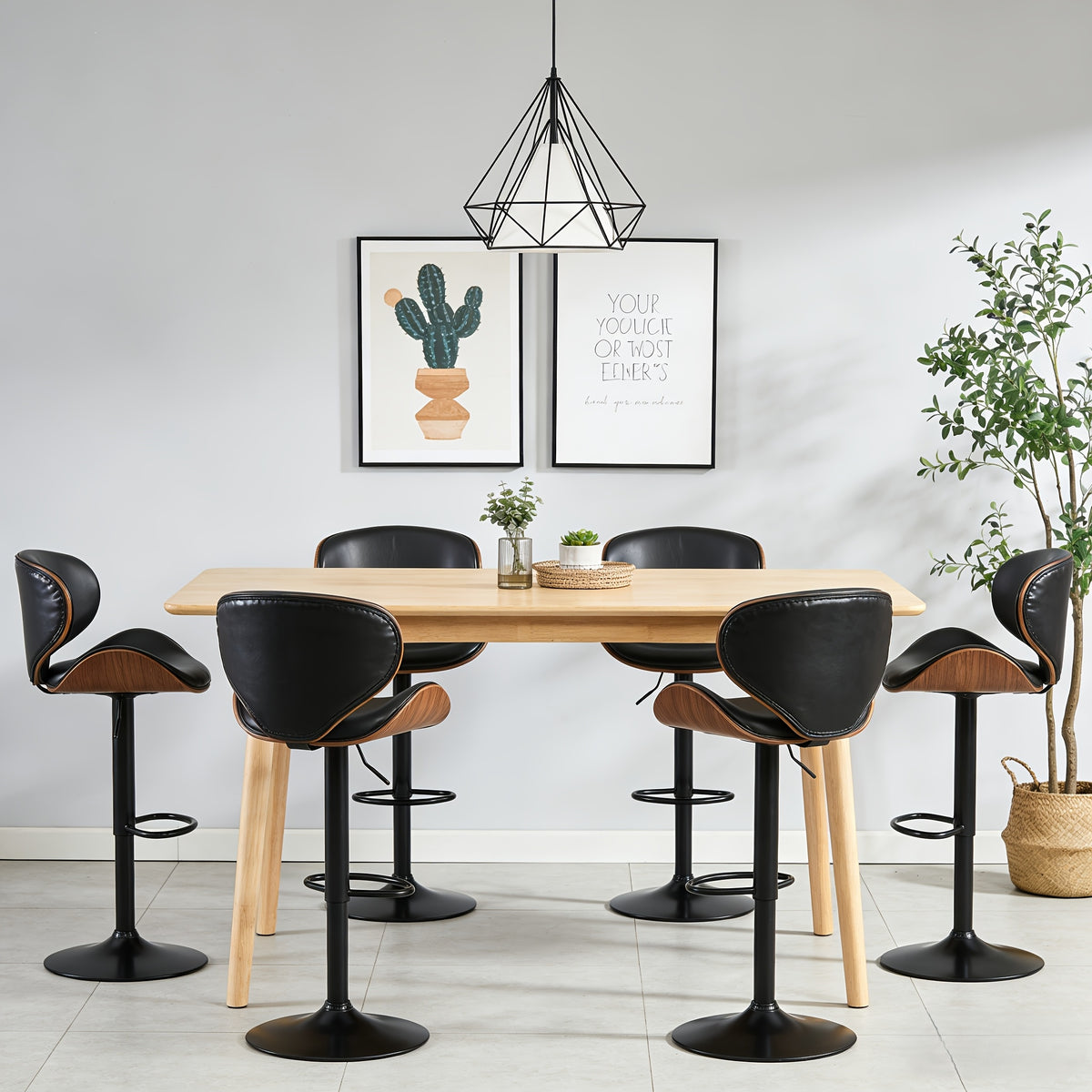 Comfort & Style: Set of 2/4/6 Swivel Bar Stools with Footrest. Features Adjustable Height, Soft PU Leather, And A Sleek Bentwood Frame for Any Space