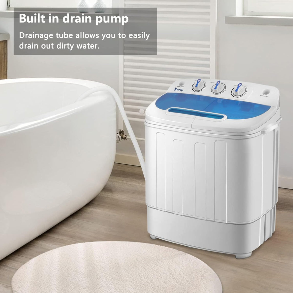 Portable Washing Machine - Compact Twin Tub Mini Washer & Spin Dryer Combo with Built-in Gravity Drain, 110V Electric Laundry Machine for Apartments, Dorms, RV, Camping - Energy Efficient, Quiet, Space Saving, No Installation Required, Quick Wash, Low Wat