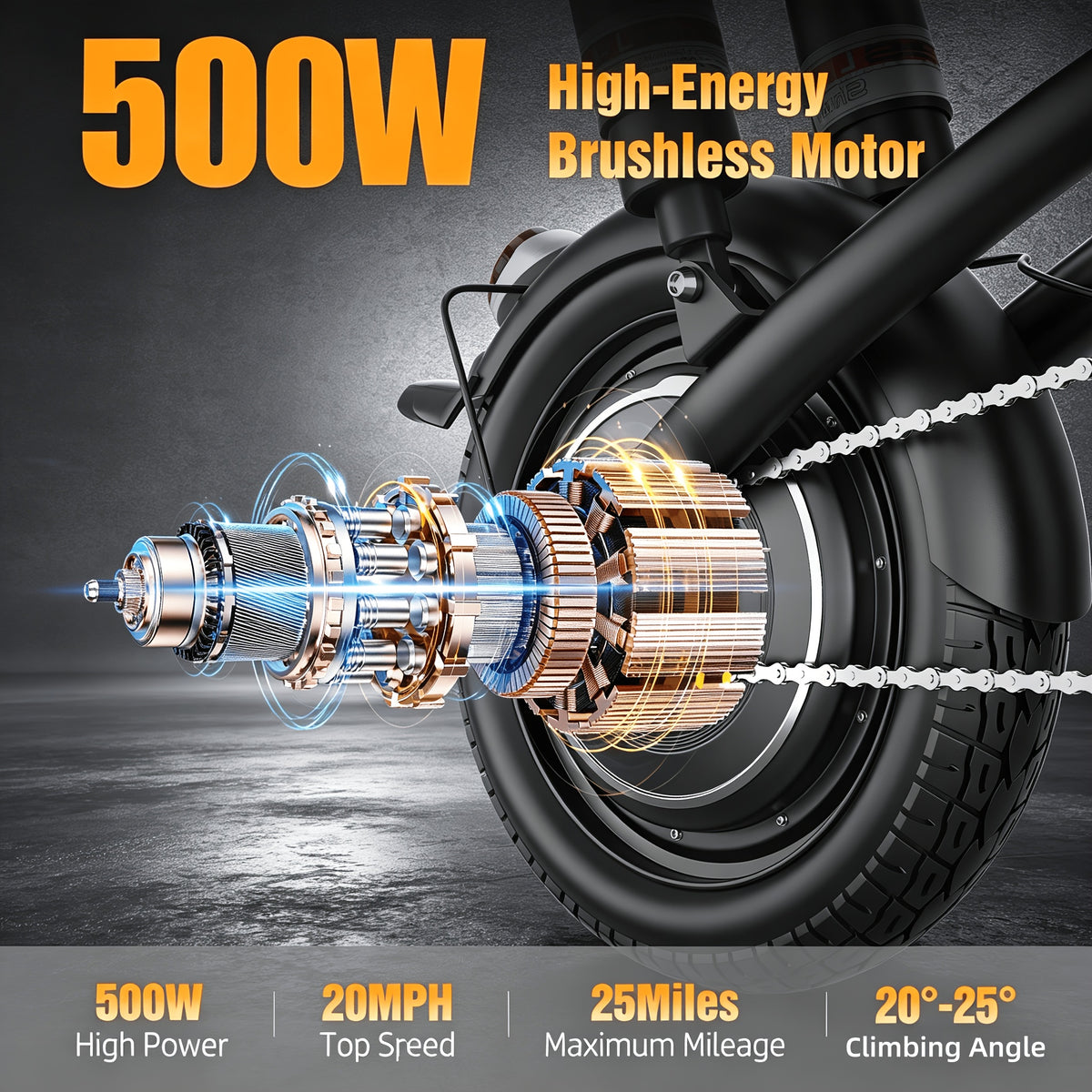 500W Adult Folding Electric Bicycle - 20 MPH, 25-Mile Range, 48V 15Ah High-Capacity Removable Battery, 14-Inch All-Terrain Tires, Dual-Seat Design, Three Riding Modes (Electric, Pedal-Assist, And Pedal), Multi-Functional LCD Display.