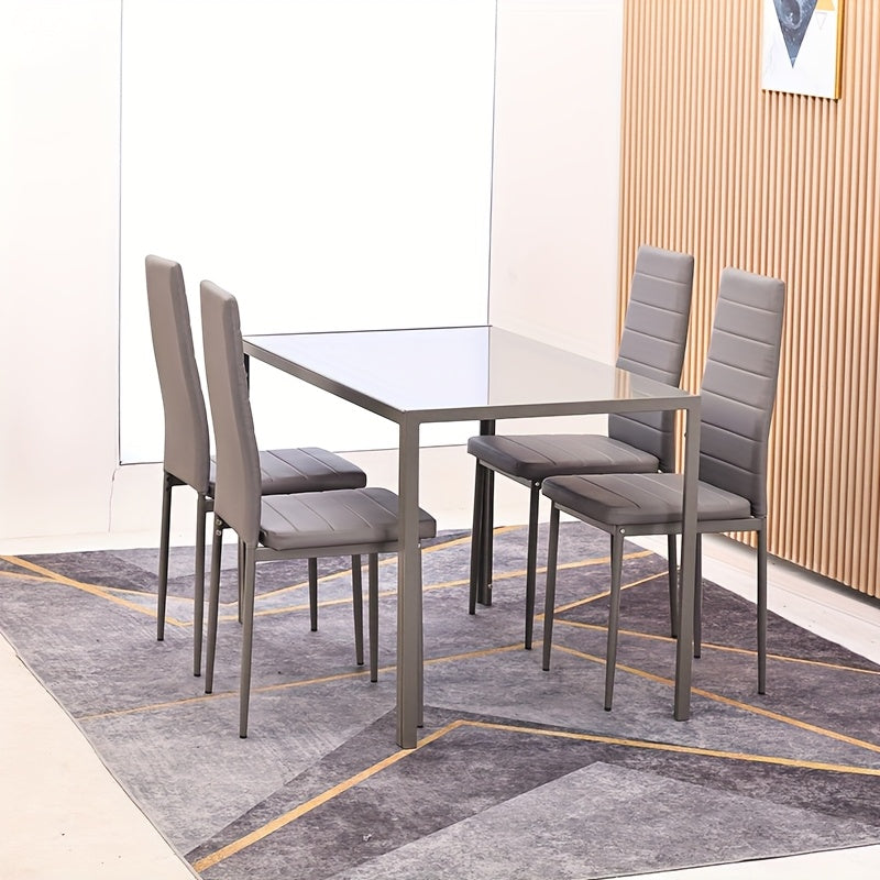 5pcs/set Dining Table Set, Modern Rectangular Glass Dining Room Table Set, Luxury And Classic Table with 4pcs Artificial PU Chairs, for Small Spaces Kitchen Table And Chairs for 4 Table with Chairs Home Furniture, Home Decor, New Year, Housewarming