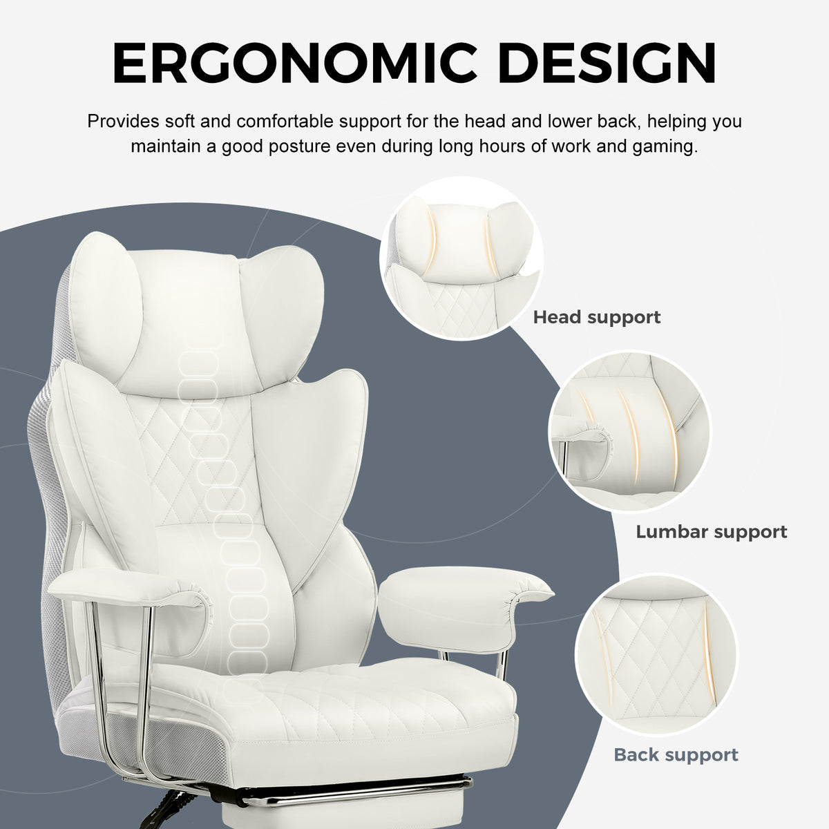 Executive Office Chair for Heavy People, Gaming Chair, Ergonomic Wide Desk Computer Chair with Pocket Spring Lumbar Support, Footrest, Outward Fixed Soft Armrests, High Back PU Leather, Height Adjustable, Big and Tall