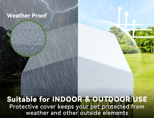 SNDM Outdoor Dog Kennel for Large Dogs, Heavy Duty Welded Wire Steel Dog Playpen Fence with Secure Lock, Dog Pen with Waterproof Roof Cover and 2 Rotating Dog Bowls for Small/Medium/Large Dogs