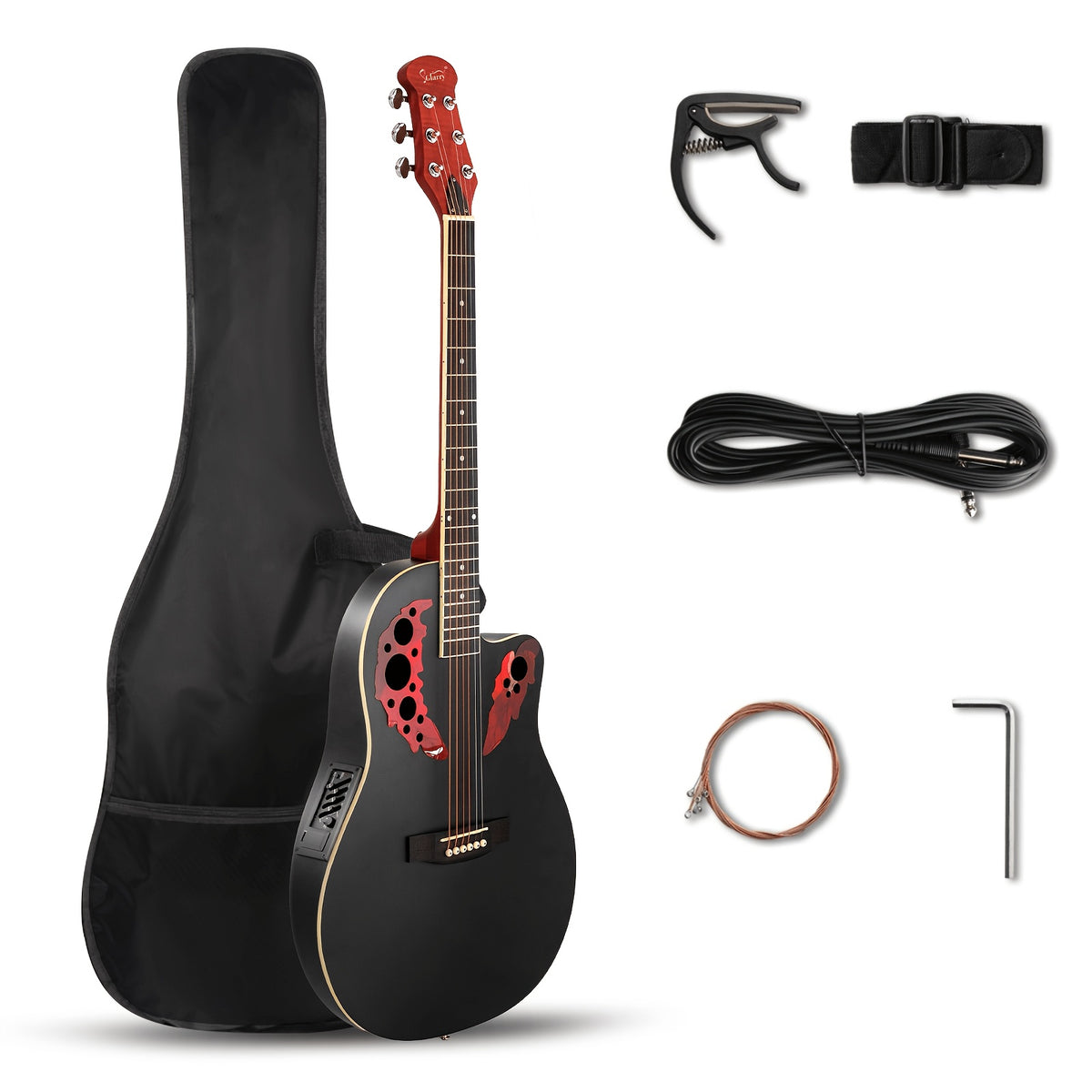 Glarry Acoustic-Electric Guitar, 41-Inch Cutaway Starter Kit in Blue with Tiger Stripe or Matte Black