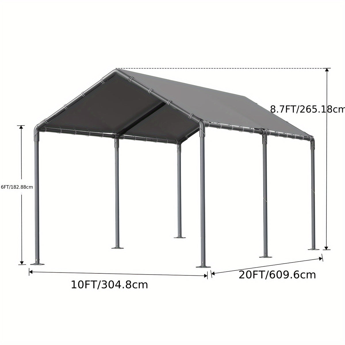 10x20ft Portable Outdoor Garage Canopy with Reinforced Metal Poles & Waterproof Cover - Durable Grey Canopy for Outdoor Storage, Camping, and Backyard Use, Canopy for Outside