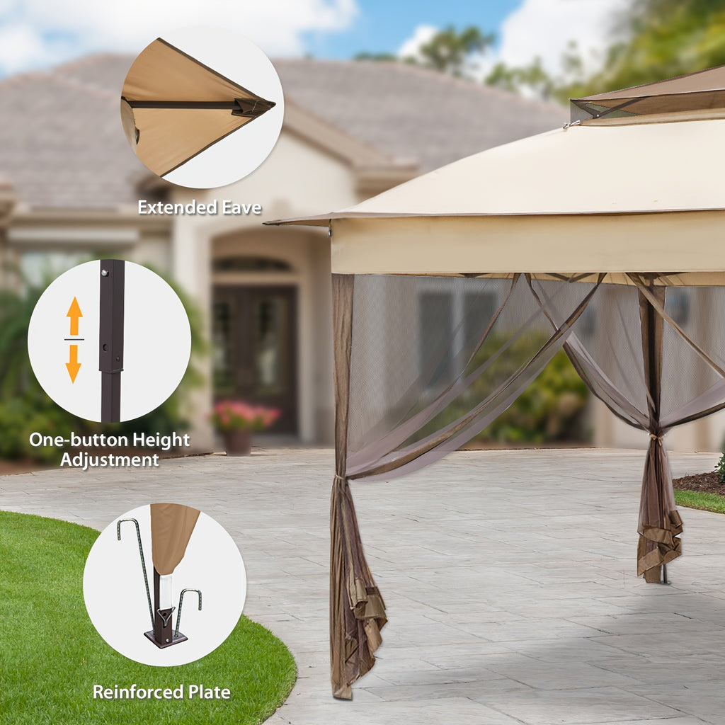 11x11 Instant Pop-Up Gazebo Tent with Mosquito Netting Suitable for Outdoor, Portable Canopy for Camping, Picnic, Backyard, Poolside - Setup, No Assembly Required, Lightweight Frame & Netted Walls for