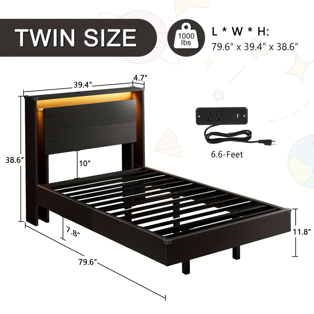 Floating Bed Frame with LED Lights & Charging Station, Heavy Duty Metal Support Frame, Easy Assembly, Bed Frame Without Mattres