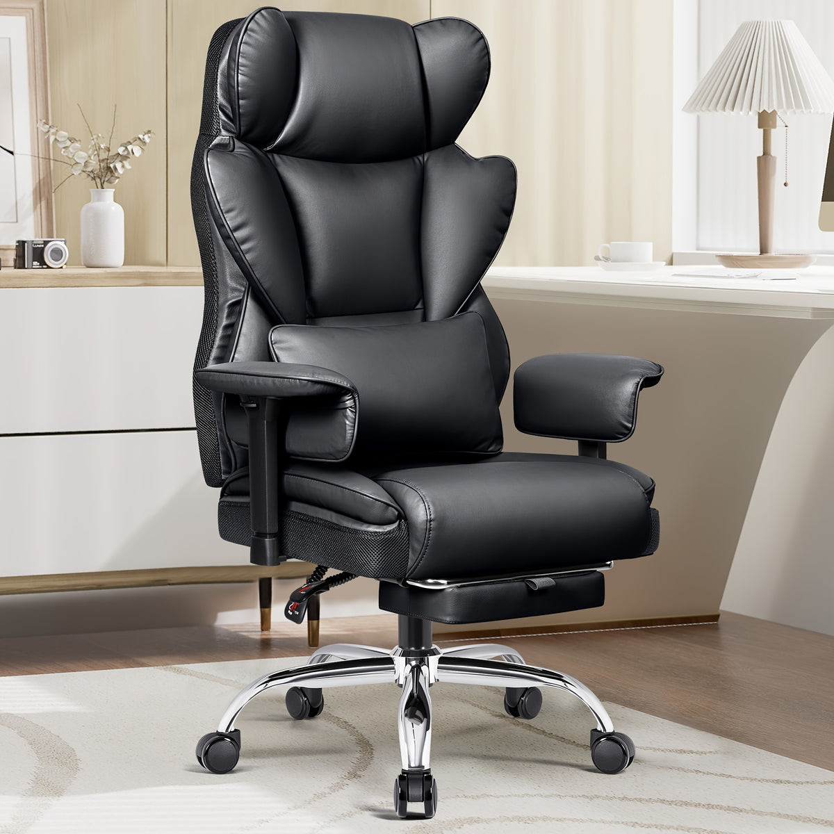 [Ergonomic Office Chair] Actflame Premium Ergonomic Office Chair for Plus-Size Users - Executive High-Back Leather with Enhanced Lumbar Support And Integrated Footrest - Perfect Fit for Spacious Homes And Offices