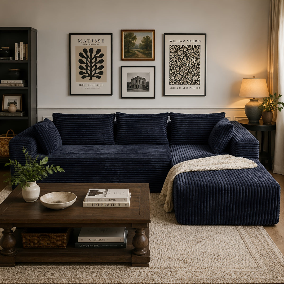 Oversized Cloud Boneless Sofa Couch with Lounge Chaise, Boneless Couch Bed, Modern Corduroy U/L Shaped Modular Cloud Sofa, Minimalist Modular Sectional Sofa with Deep Seat, Comfy Couch for Living Room, No Assembly Required