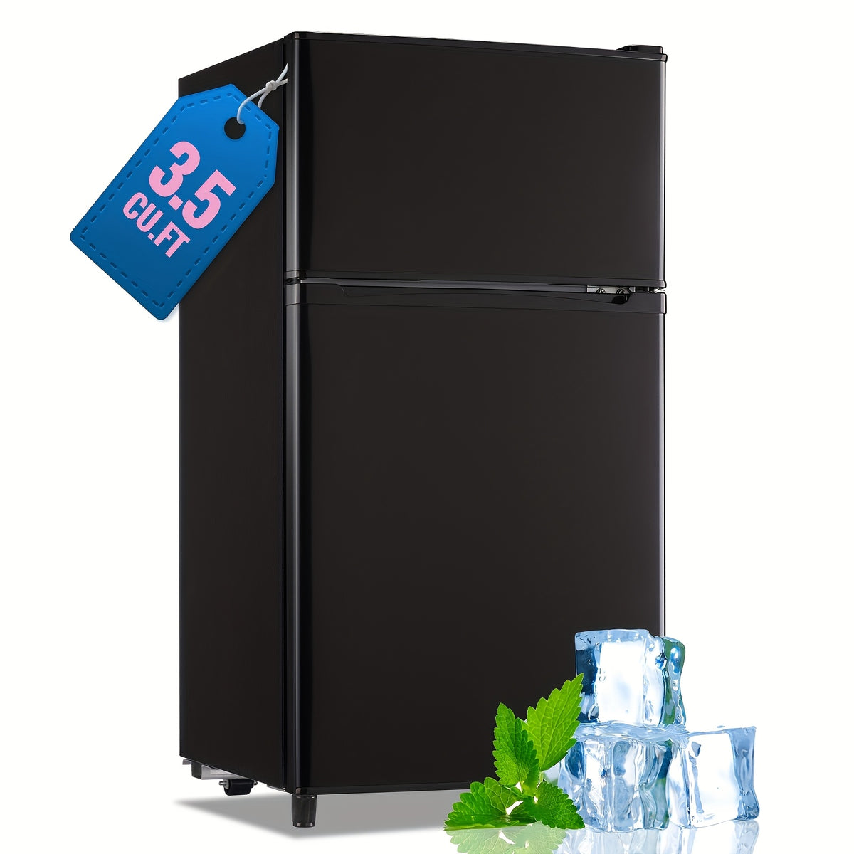 WANAI Double Door Small Refrigerator with Freezer-On-Top, 3.5 Cubic Feet Mini Fridge with 7-Level Adjustable Thermostat for Office, Dorm, Bedroom, Home And Apartment