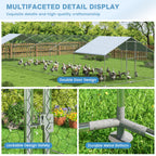 Walk-In Chicken Run with Feeding Port and UV-Resistant Cover, Galvanized Outdoor Poultry Enclosure