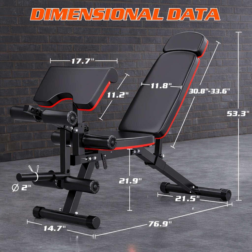6-In-1 Heavy Duty Weight Bench Set with Adjustable Squat Rack, Leg Developer, And Preacher Curl Pad | Professional & Foldable for Full Body Workout | 600Lbs Capacity for Strength Training