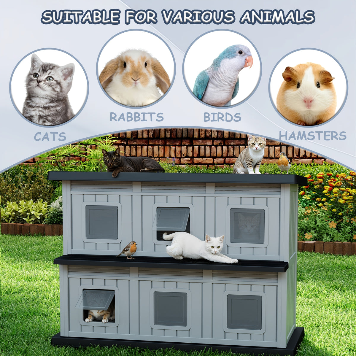 [For Indoor/Outdoor] Large -Weather Resin Outdoor Cat House - Double-Decker Suitable for Cats with Multi-Level Shelter, Assembly Indoor/Outdoor Use, Weatherproof for,, Balcony - Large Space Cat Shelter for Multiple Cats