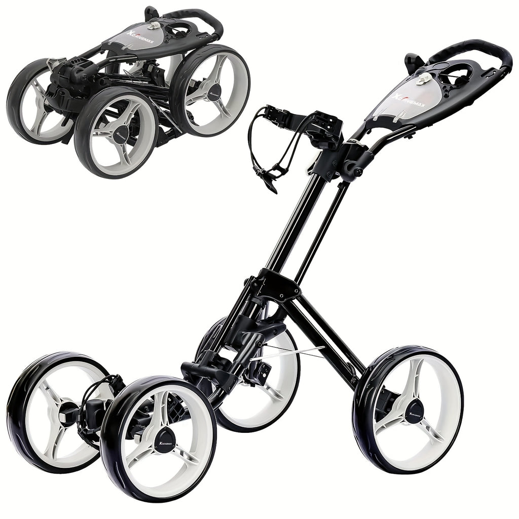 XDriveMax 4-Wheel Golf Push Pull Cart Foldable, One-Click Folding. Designed For Golf Clubs And Bags, Enhanced Storage