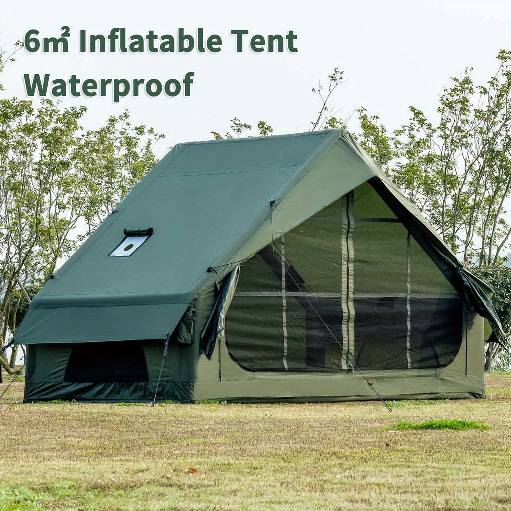 65 Sq.ft Inflatable Camping Tent For 3-4 Person, Self-Supporting Air Tent With Easy Setup, Windproof Cabin Tent With Mesh Windows, Portable Inflatable Tent For Outdoor Camping, Hiking, Backpacking & Travel