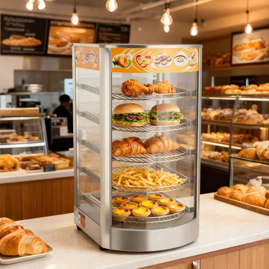 VEVOR 3-Tier/5-Tier Commercial Food Warmer Display, 14inch/15 inch 800W Food Display Warmer with LED Light, Adjustable Shelf and Stainless Steel Frame, 86℉~185℉ Air Heating, 34L for Hamburger, Pizza, Bread, Fried Chicken