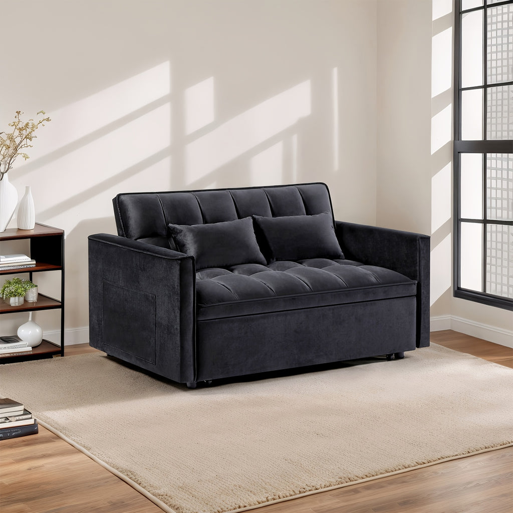 54Inch Velvet 3 in 1 Convertible Sleeper Sofa Bed, Futon Couches for Living Room with Side Pocket | Adjustable Backrest | Velvet Fabric | Pull Out Couch | Love-Seat Sofa | Sectional Sofa Bed | 2-Seat Sofa Bed