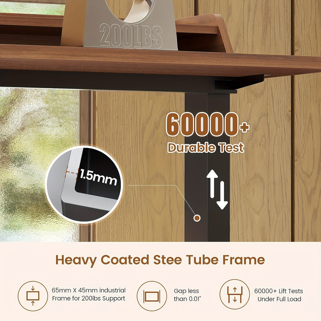 Farmhouse Standing Desk with Storage--55" Height Adjustable Home Office Desk with Power Outlets & LED Lights--Fluted Design Computer Desk with Monitor Stand--Perfect for Modern Home Office Decor--Stylish and Functional Workspace Solution--White/Brown