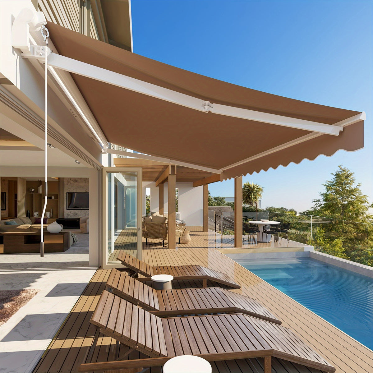 Patio Retractable Awning Sunshade Shelter Cover, Outdoor Patio Awnings for Shop, Restaurant, Cafe, Courtyard, Balcony