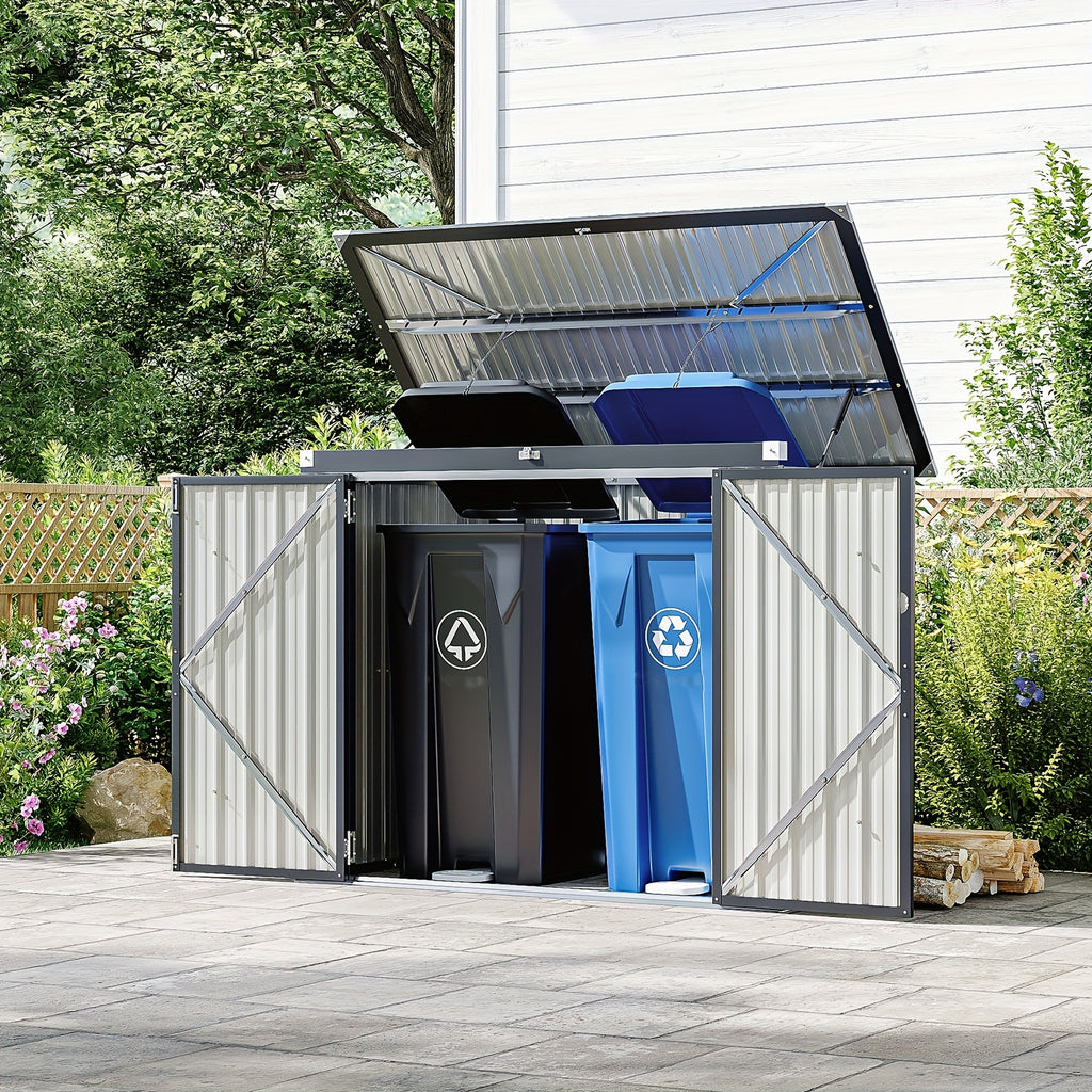 Nordivale Outdoor Trash Can Storage Shed - 2.6x5 Ft Metal Lockable Garbage Bin Enclosure With Chain Lid, Waterproof Small Shed For Trash Cans, Lawn Mower & Garden Tools - Perfect For Garden, Backyard, & Patio Use