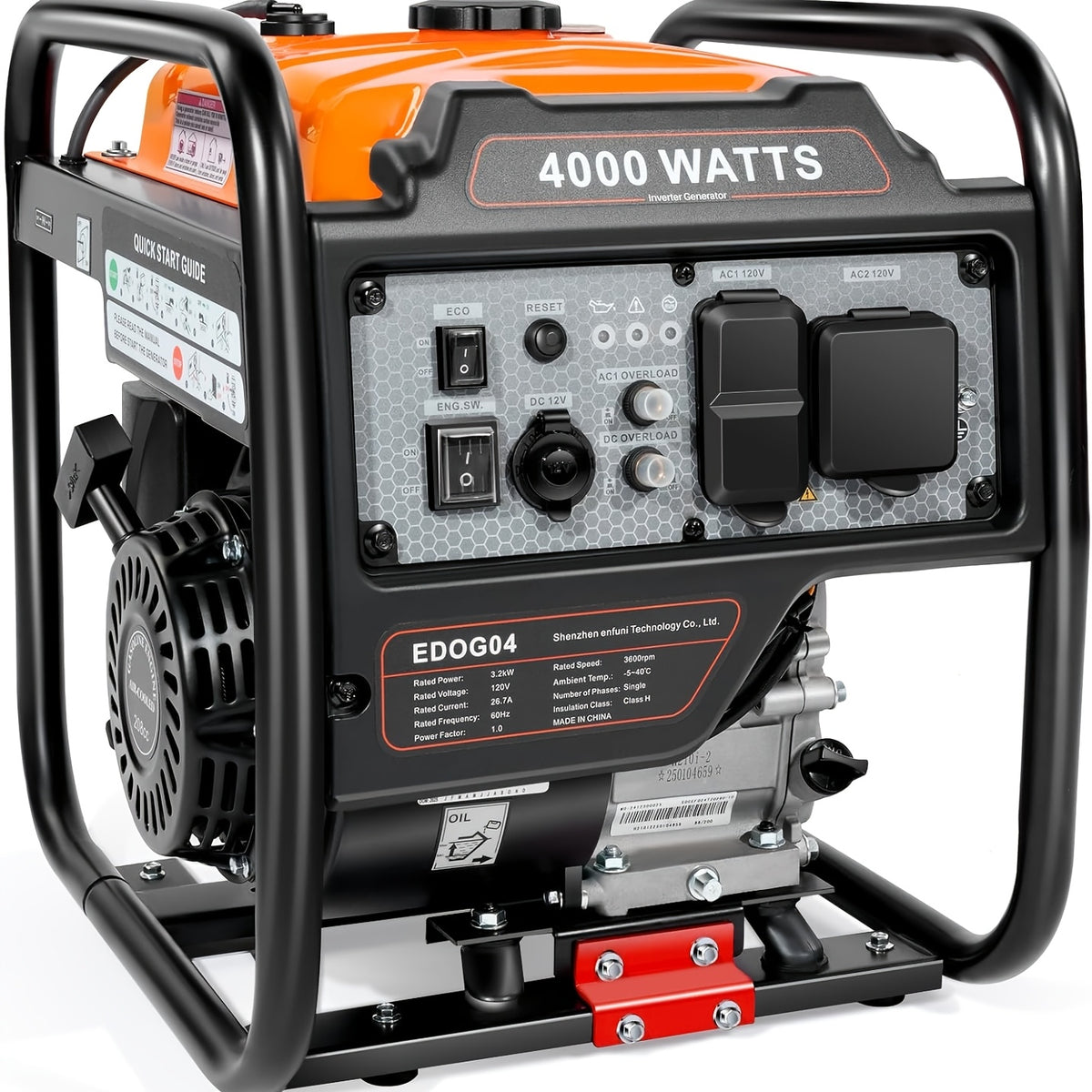 Portable Generator, 4000W High Power, Four Stroke, High Power, Suitable for Blizzard Hurricane Weather, Camping, Home RV Backup Power Dual 120V AC Sockets, USB And C-Type Ports, Reliable Power Support