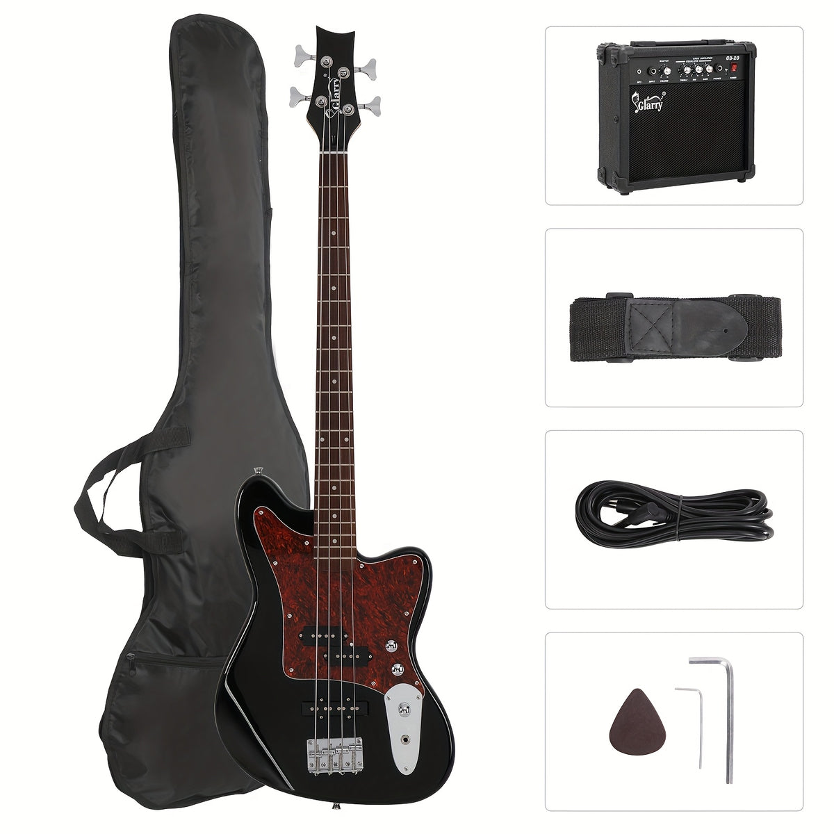 Glarry 4-String Electric Bass Guitar Kit, with Red Pearl Guard Board, Full Size Bass Guitar Kit with 20W AMP, Tuner, Bag And Additions, for Beginner, Bass Musician, Christmas/Festival/Birthday Gift