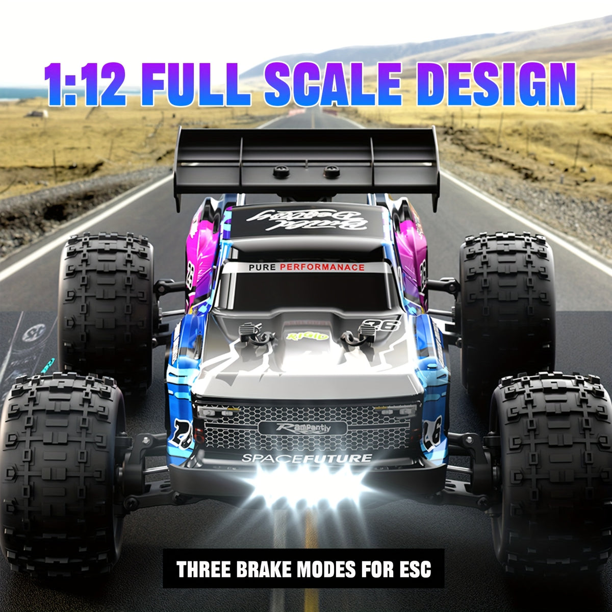 Flypear 4WD Brushless RC Car, 60+KM/H All Terrain High-Speed Off-Road Truck, Aluminum Alloy Chassis, 2.4Ghz Remote Control, Supports Vehicles Racing Together, Three-Wire 17G Digital Servo, LED Lights