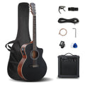 41'' JF Style Full Size Acoustic/Electric Guitar Kit Suitable for Beginners - Right-Handed 6-String Electric Guitar with Cutaway Body, Wood, Tuner, Bag, Strap & Strings - Maple Neck Electric-Acoustic for Practice