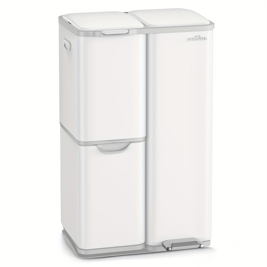 16 Gallon/60L Heavy-Duty Stainless Steel 3-Compartment Trash Can with Dual-Action Pedal & Hands-Free Operation, Odor-Proof Wet/Dry Separation System, Silent Close Lid, Removable Bins - Commercial/Residential Kitchen/Office Waste Disposal