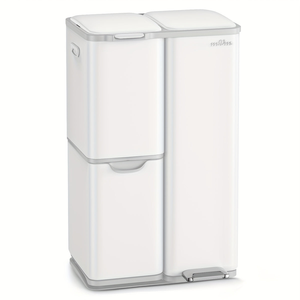16 Gallon/60L Heavy-Duty Stainless Steel 3-Compartment Trash Can with Dual-Action Pedal & Hands-Free Operation, Odor-Proof Wet/Dry Separation System, Silent Close Lid, Removable Bins - Commercial/Residential Kitchen/Office Waste Disposal