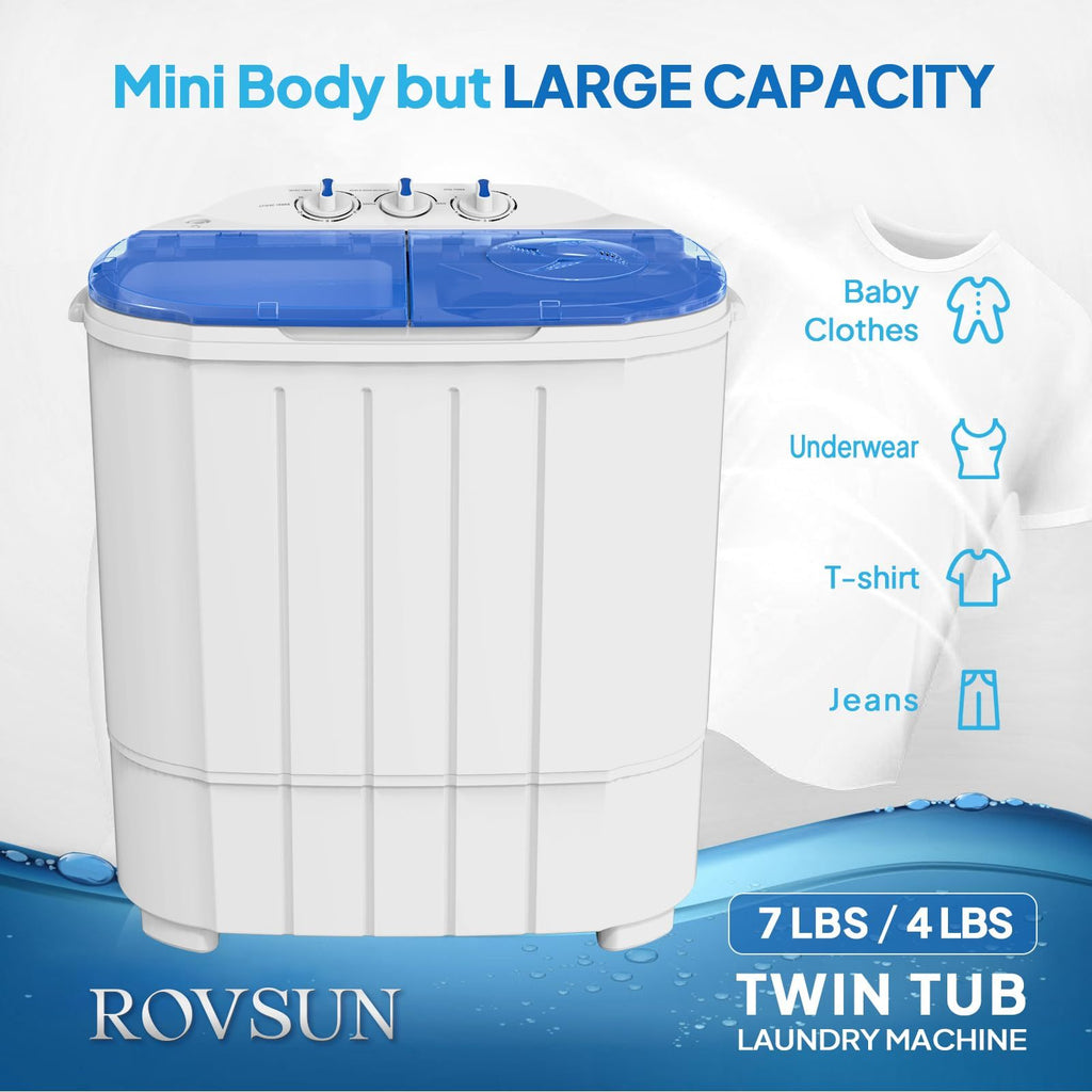 Portable Washing Machine - Compact Twin Tub Mini Washer & Spin Dryer Combo with Built-in Gravity Drain, 110V Electric Laundry Machine for Apartments, Dorms, RV, Camping - Energy Efficient, Quiet, Space Saving, No Installation Required, Quick Wash, Low Wat