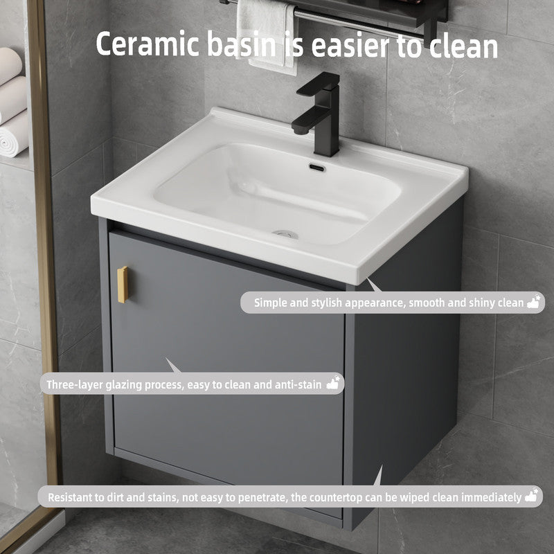 20'' Bathroom Vanity with Sink Combo, Wall Mounted Small Bathroom Vanity with Soft-Close Door Modern Floating Cabinet, Pop-up Drain, P-Trap Included, Gray