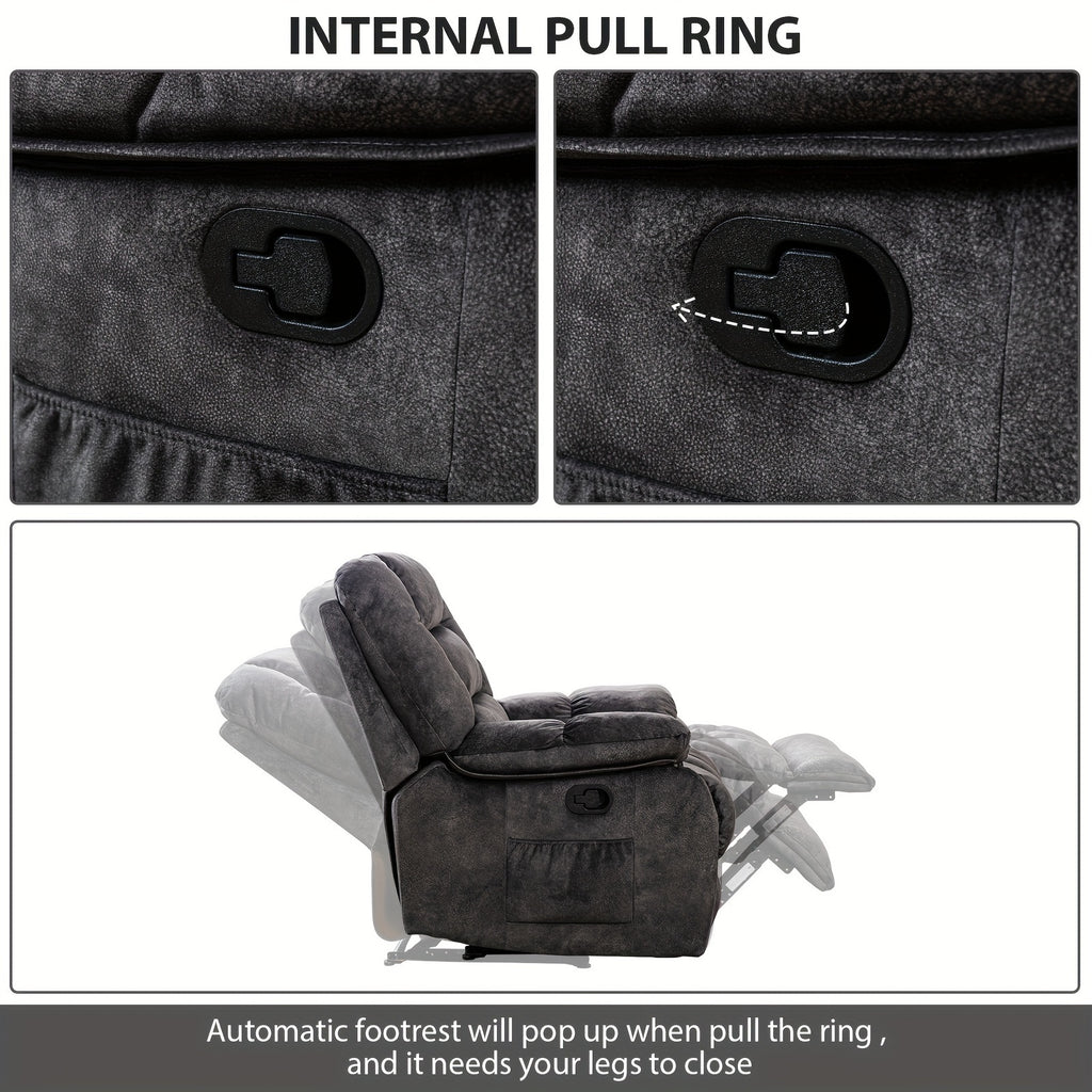 Oversized Manual Recliner Chair with Massage And Heat, Soft Fabric Reclining Single Sofa with Lumbar Heating & 8 Vibration Points, Overstuffed Lounge Chair for Living Room