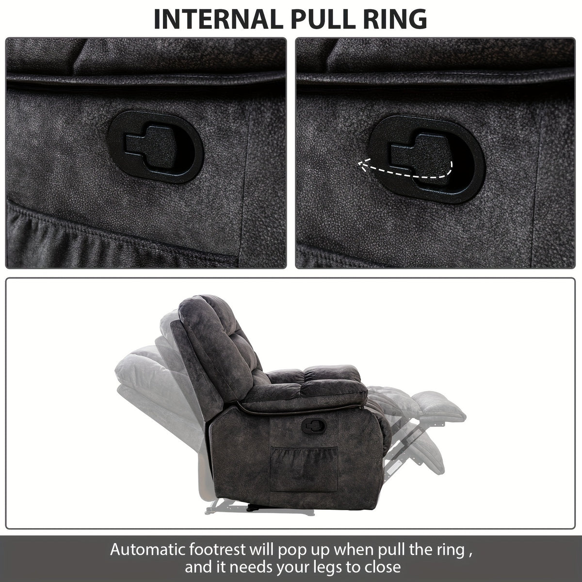 Oversized Manual Recliner Chair with Massage And Heat, Soft Fabric Reclining Single Sofa with Lumbar Heating & 8 Vibration Points, Overstuffed Lounge Chair for Living Room