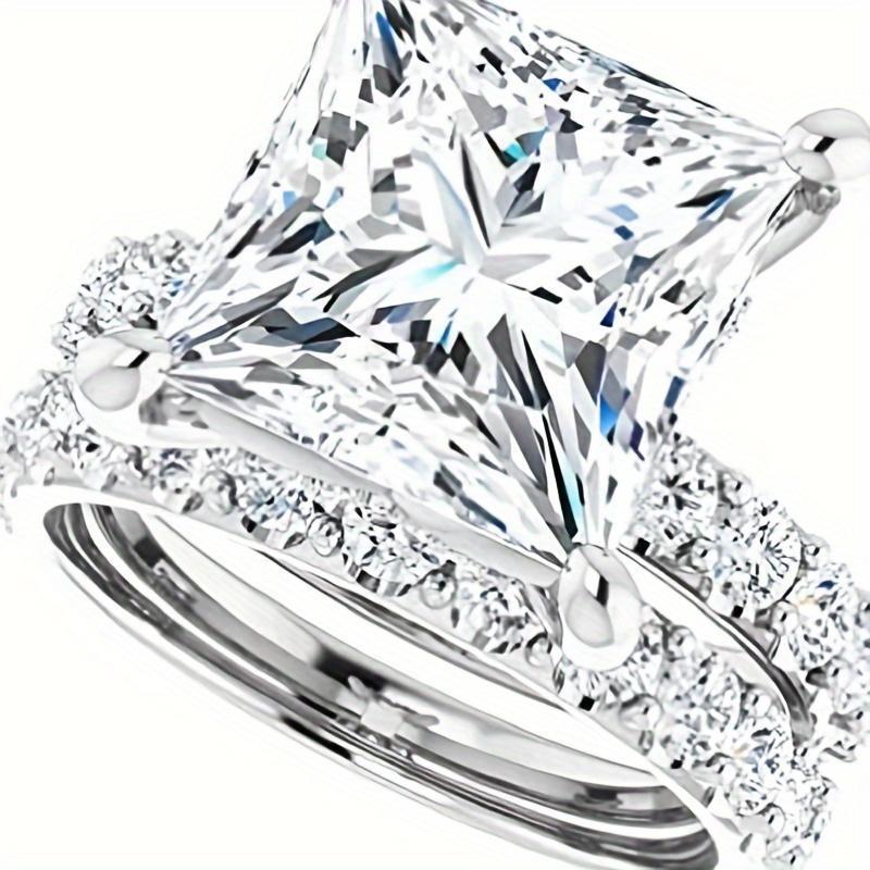 5.00 Carat Princess Cut Colorless Moissanite Engagement Ring Set, Wedding/Bridal Ring Set, Sterling Silver Vintage Anniversary Promise Ring Set Gift for Her