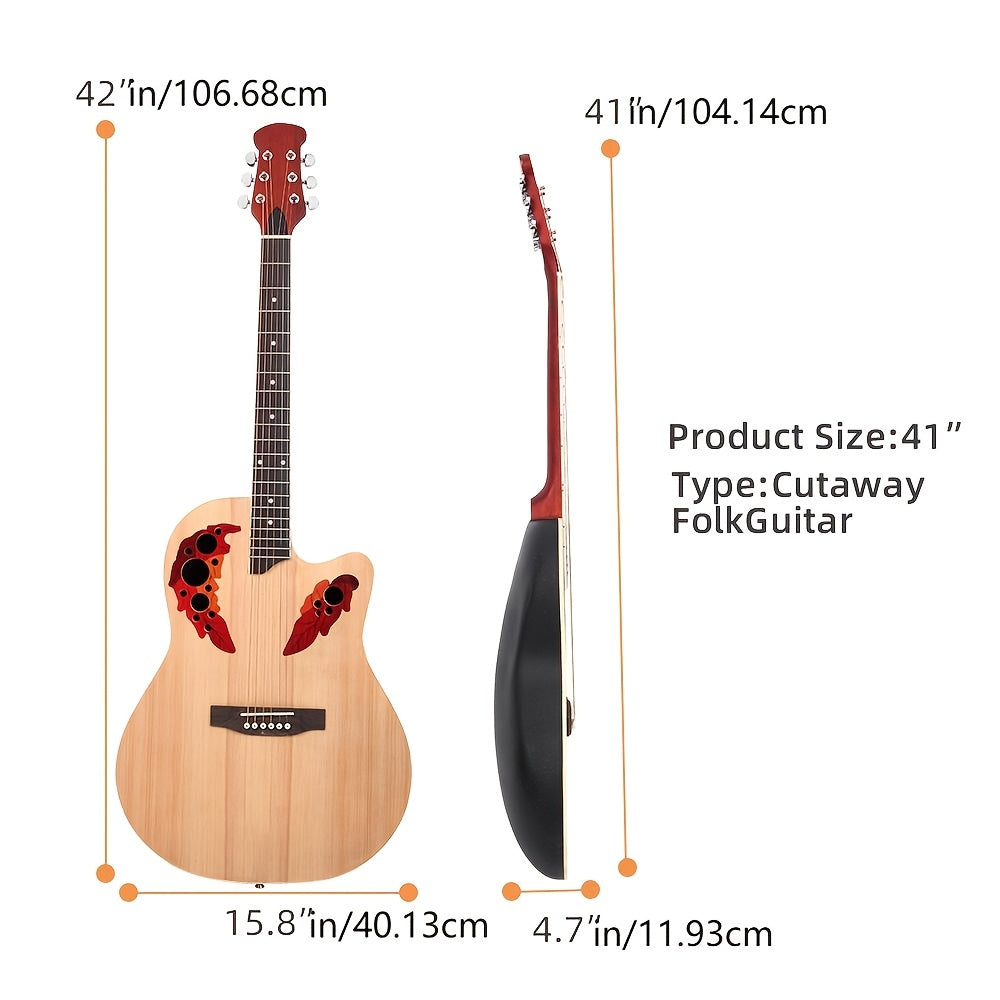 [Ideal Gift] 41-Inch Full-Size Guitar With Grape-Shaped Soundhole, Spruce Top, And Mahogany Fingerboard - Sunset Red Finish, Enhanced Tone And Playability, Suitable For All Music Styles, Ideal For Beginners And Guitarists. The Perfect Gift